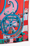 Hermes Teal/Red/Multi Silk 'Washington's Carriage' Scarf 140