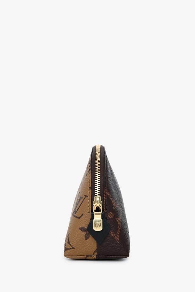 Louis Vuitton Brown Coated Canvas Logo Reversible Cosmetic Bag