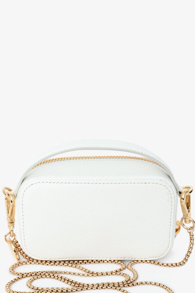 Prada White Saffiano Leather Mini Logo Pouch Crossbody Bag GHW