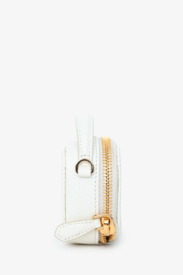 Prada White Saffiano Leather Mini Logo Pouch Crossbody Bag GHW