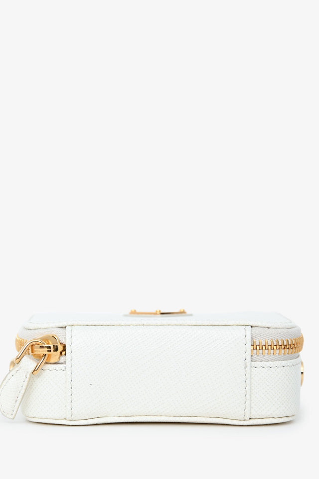 Prada White Saffiano Leather Mini Logo Pouch Crossbody Bag GHW