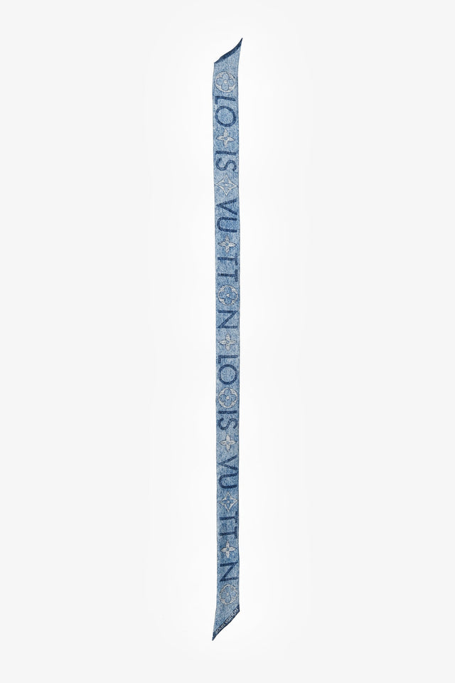Louis Vuitton Blue/White Silk Logo Twilly