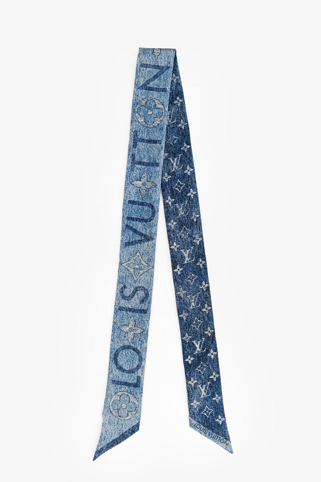 Louis Vuitton Blue/White Silk Logo Twilly