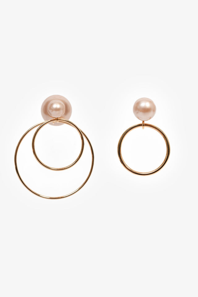 Christian Dior Gold Toned Pink Faux Pearl 'Mise En Dior' Tribales Hoop Earrings