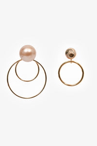 Christian Dior Gold Toned Pink Faux Pearl 'Mise En Dior' Tribales Hoop Earrings