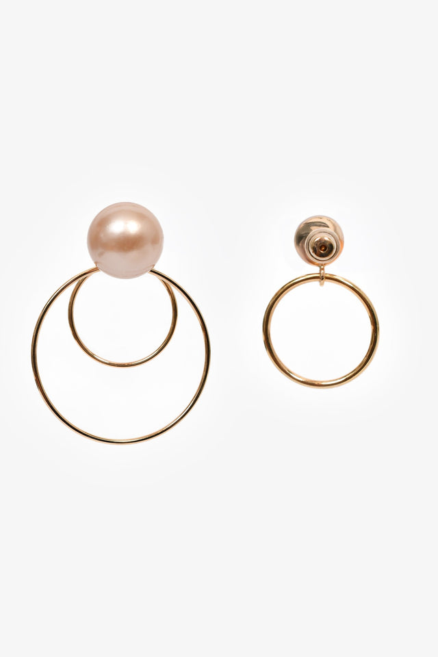 Christian Dior Gold Toned Pink Faux Pearl 'Mise En Dior' Tribales Hoop Earrings