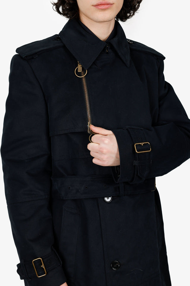 Burberry 2024 Black Cotton/Wool-Lined Long Trench Coat Size 48