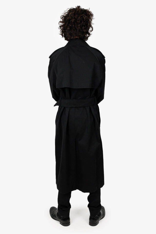 Burberry 2024 Black Cotton Double Breasted Belted Long Trench Coat Size 50