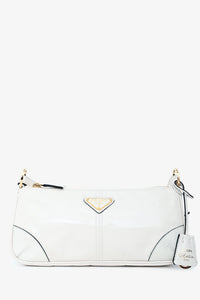 Prada White Leather 'Re-Edition 2002' Medium Shoulder Bag with Chain
