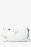 Prada White Leather 'Re-Edition 2002' Medium Shoulder Bag with Chain