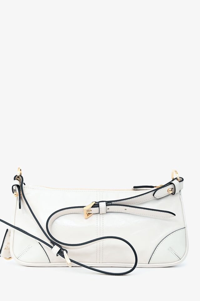 Prada White Leather 'Re-Edition 2002' Medium Shoulder Bag with Chain
