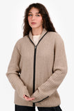 Hermes Beige Cashmere/Leather Trimmed Ribbed Long igan Size XL