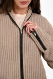 Hermes Beige Cashmere/Leather Trimmed Ribbed Long igan Size XL