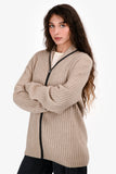 Hermes Beige Cashmere/Leather Trimmed Ribbed Long igan Size XL