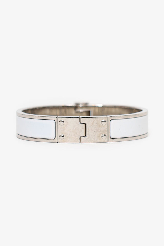 Hermes Silver Toned/White Enamel Charnière Hinged Bracelet