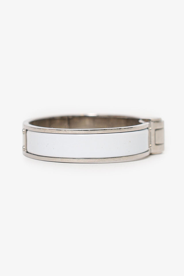 Hermes Silver Toned/White Enamel Charnière Hinged Bracelet