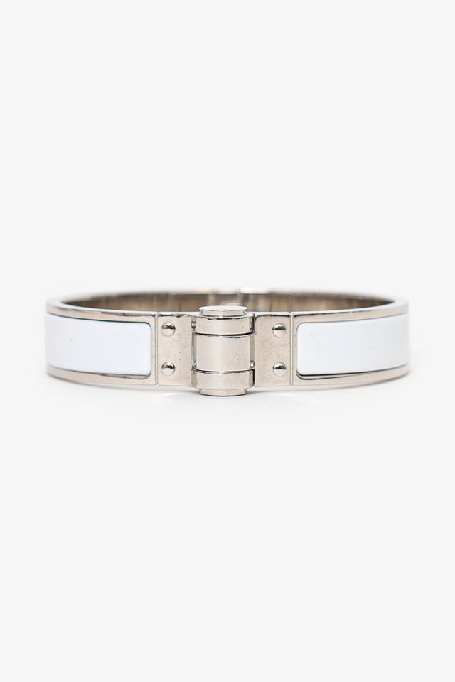 Hermes Silver Toned/White Enamel Charnière Hinged Bracelet