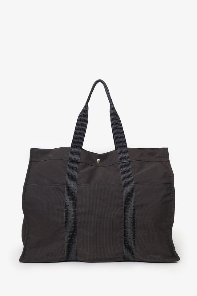 Hermes Vintage Grey Canvas Toile Herline TGM Travel Bag