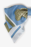 Hermes Blue Silk Cyclades Ex-Libris Grenelle Hair Clip