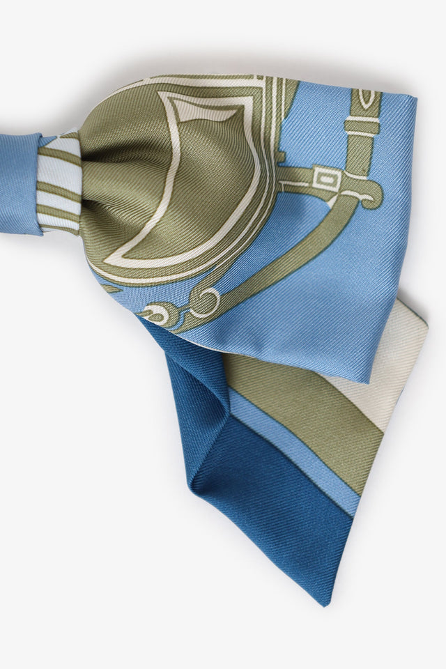 Hermes Blue Silk Cyclades Ex-Libris Grenelle Hair Clip