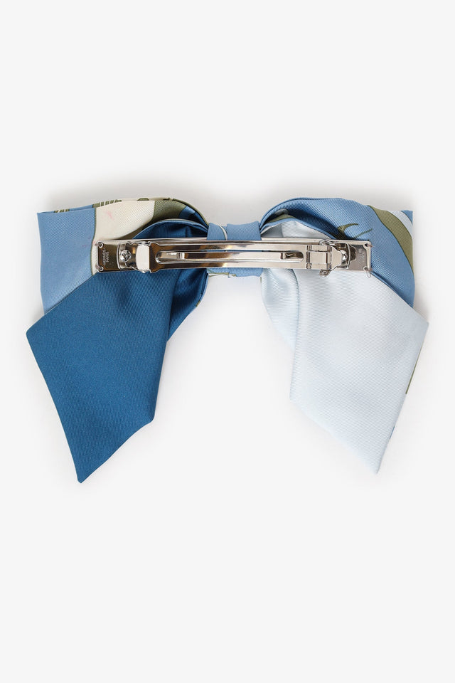 Hermes Blue Silk Cyclades Ex-Libris Grenelle Hair Clip