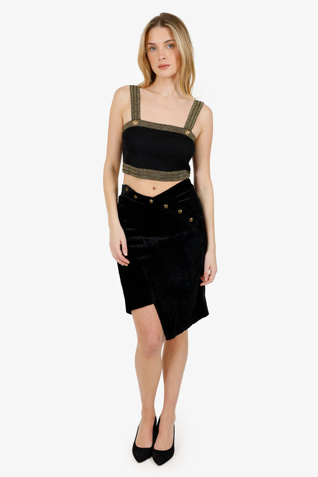 Christian Dior Black Velvet Asymmetrical Midi Skirt Size 8