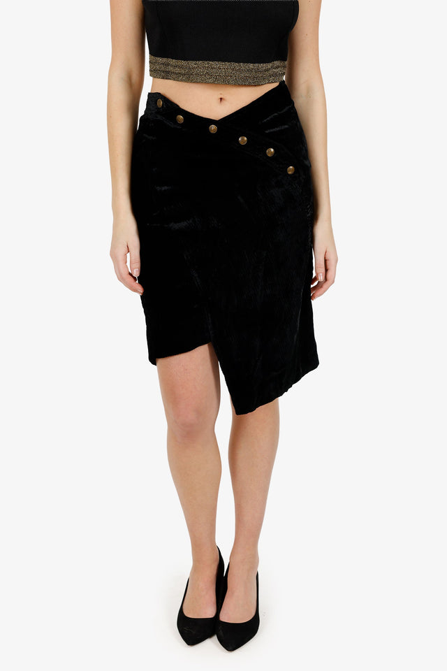 Christian Dior Black Velvet Asymmetrical Midi Skirt Size 8