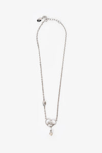 Christian Dior Silver Toned Heart Logo Pearl Necklace