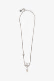 Christian Dior Silver Toned Heart Logo Pearl Necklace