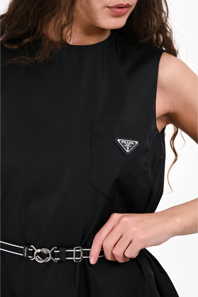 Prada 2019 Black Re-Nylon 'Gabardine' Belted Midi Dress Size 36