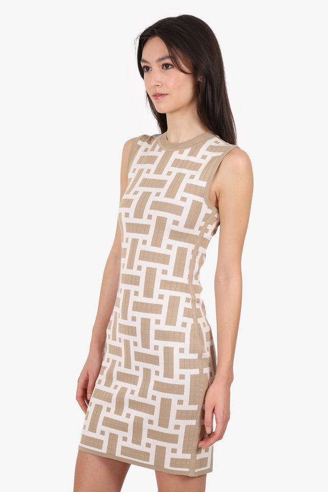 Hermes Beige/White “Mosaique” Knit Sleeveless Dress Size 34