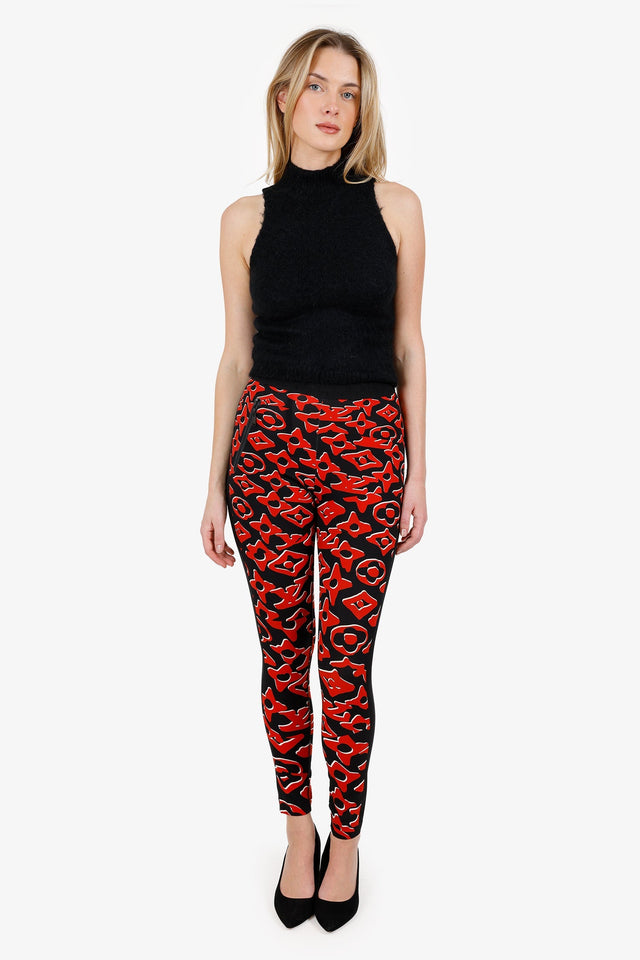 Louis Vuitton X Urs Fischer Red/Black Printed Jersey Leggings Size 36