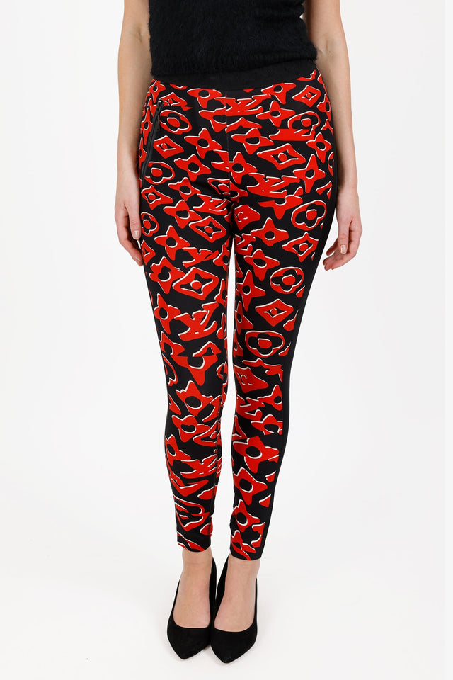 Louis Vuitton X Urs Fischer Red/Black Printed Jersey Leggings Size 36