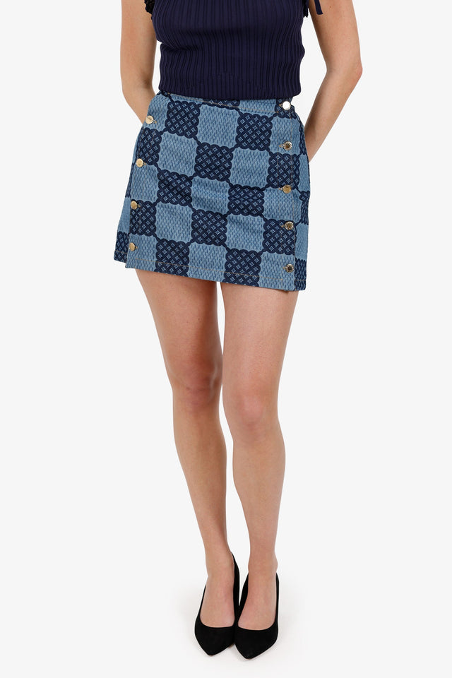 Louis Vuitton Blue Damier Denim Mini Skirt Size 36 'Altered'