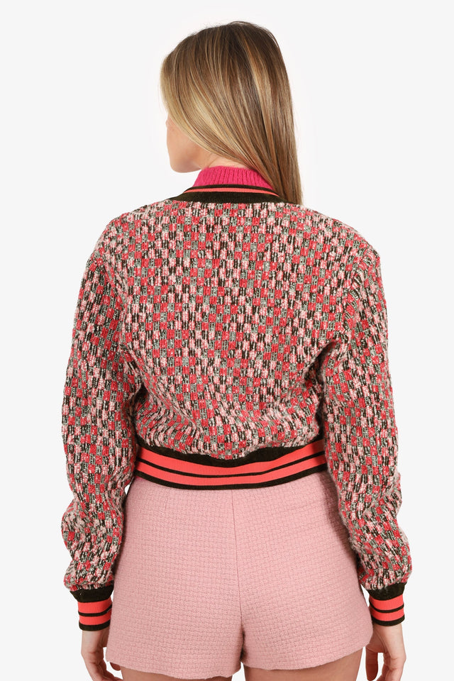 Louis Vuitton Pink Damier Tweed Cropped Bomber Jacket Size XS