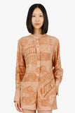 Louis Vuitton Brown Silk Vintage Print Button Down Shirt Size 36