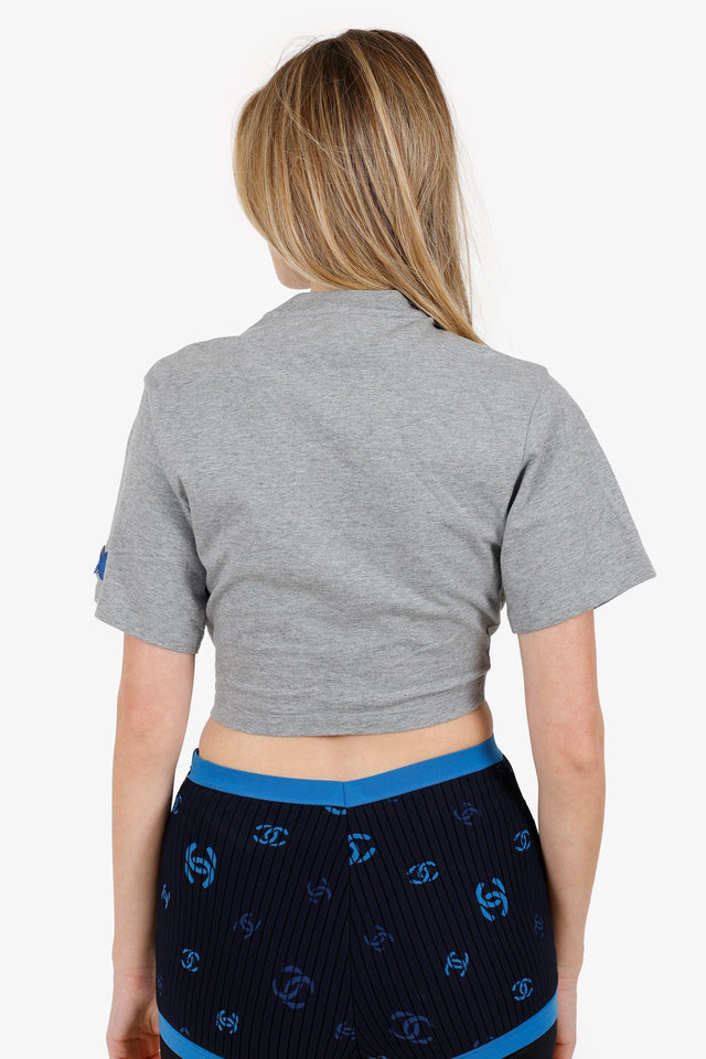 Louis Vuitton Grey Earth Embroidered Letter Cropped T-Shirt Size XS