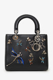 Christian Dior 2016 Black Smooth Calfskin Embellished Dragonfly Medium Lady Dior