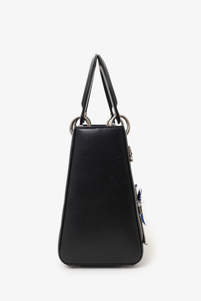Christian Dior 2016 Black Smooth Calfskin Embellished Dragonfly Medium Lady Dior