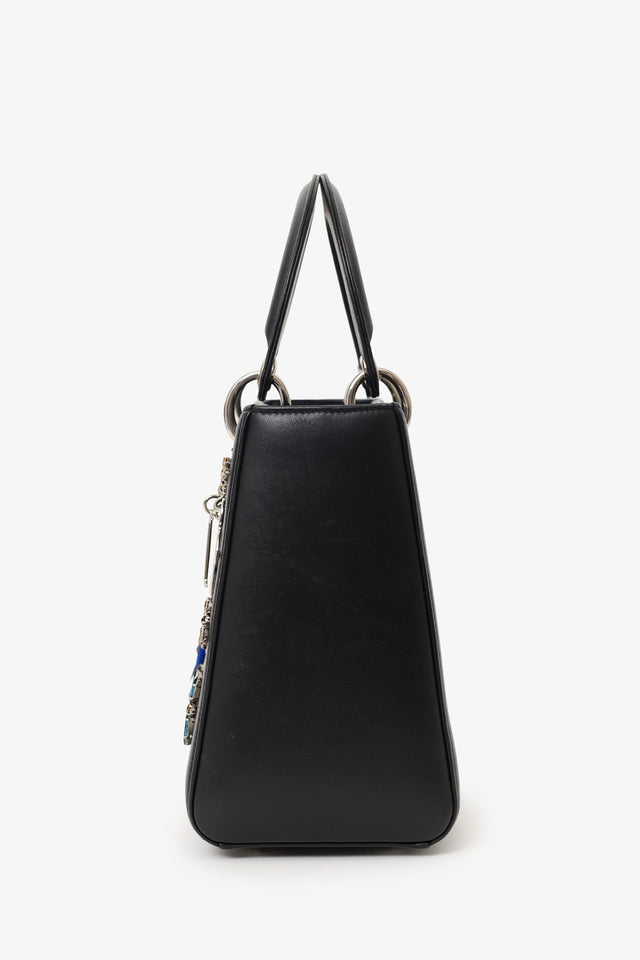 Christian Dior 2016 Black Smooth Calfskin Embellished Dragonfly Medium Lady Dior