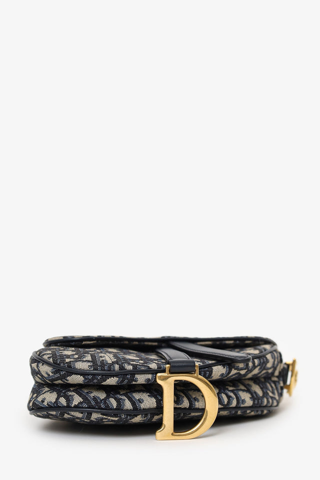 Christian Dior 2018 Blue Oblique Jacquard Mini Saddle Bag