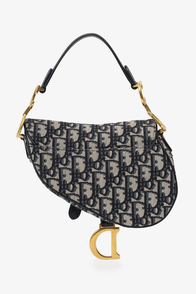 Christian Dior 2018 Blue Oblique Jacquard Mini Saddle Bag With Strap
