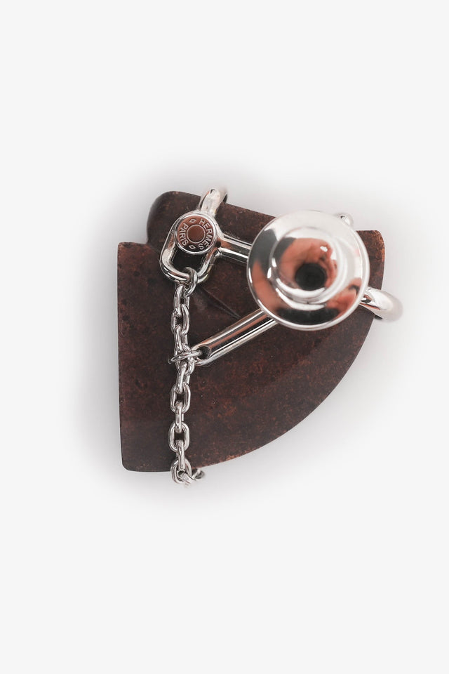 Hermes Brown Vulcanium/Palladium Plated 'Cheval Badge' Brooch