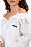Prada 2018 White/Light Blue Feather Hem Button Up Shirt Dress Size 36