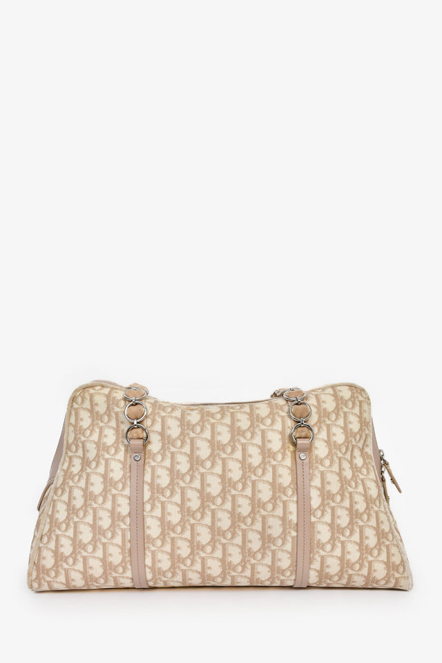 Christian Dior 2005 Beige/White Coated Canvas Diorissimo Romantique Shoulder Bag