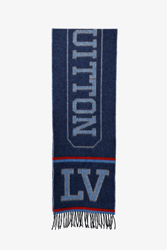Louis Vuitton Navy/Red Wool/Cashmere Logo Fringe Scarf