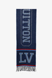 Louis Vuitton Navy/Red Wool/Cashmere Logo Fringe Scarf