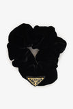 Prada Black Velvet Triangle-logo Scrunchie