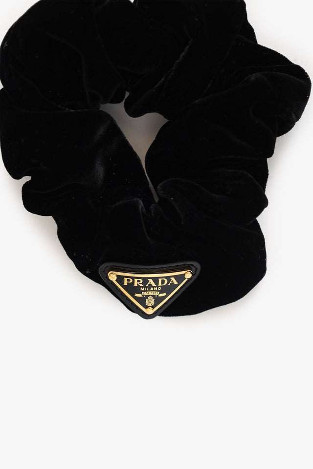 Prada Black Velvet Triangle-logo Scrunchie