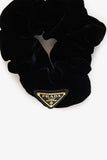 Prada Black Velvet Triangle-logo Scrunchie